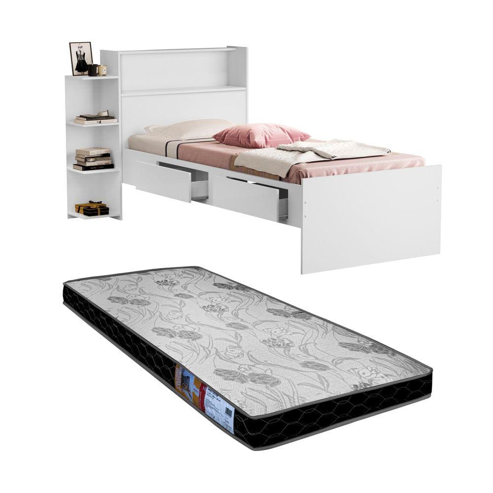 Cama Solteiro Isa Com Gavetas + Colchão Solteiro