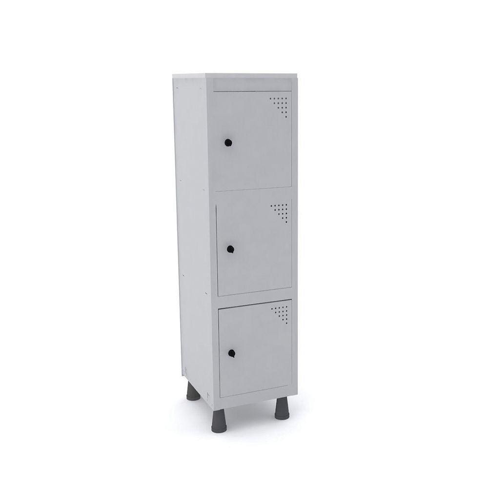 Mini Roupeiro De Aço 3 Portas Pitão Pandin - Cinza