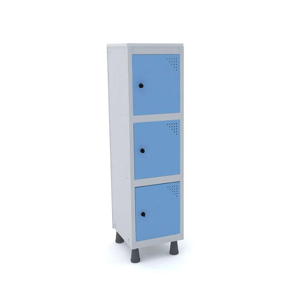 Mini Roupeiro De Aço 3 Portas Pitão Pandin - Cinza/Azul Dalí