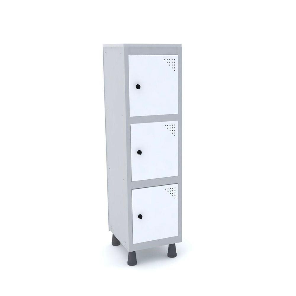 Mini Roupeiro De Aço 3 Portas Pitão Pandin - Cinza/Branco