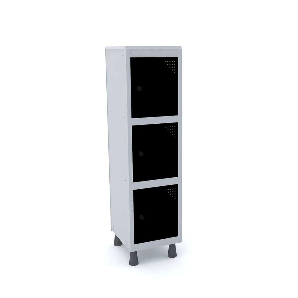Mini Roupeiro De Aço 3 Portas Pitão Pandin - Cinza/Preto