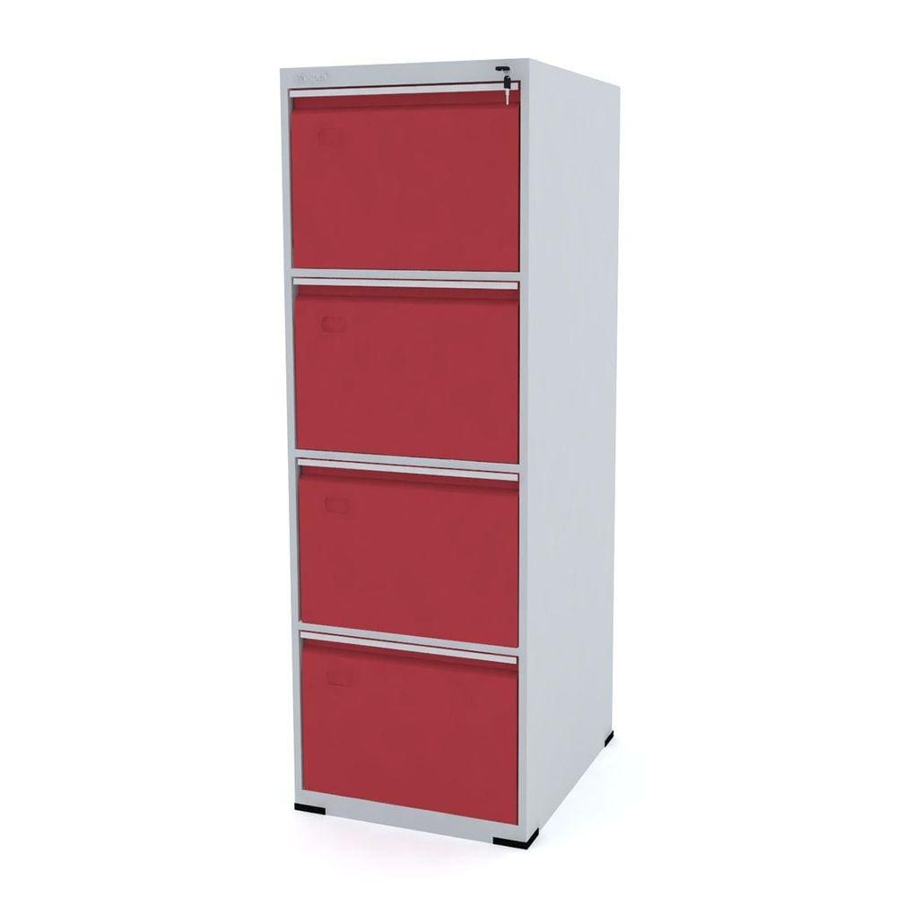 Arquivo De Aço 4 Gavetas Pandin Rptcm - Cinza/Vermelho