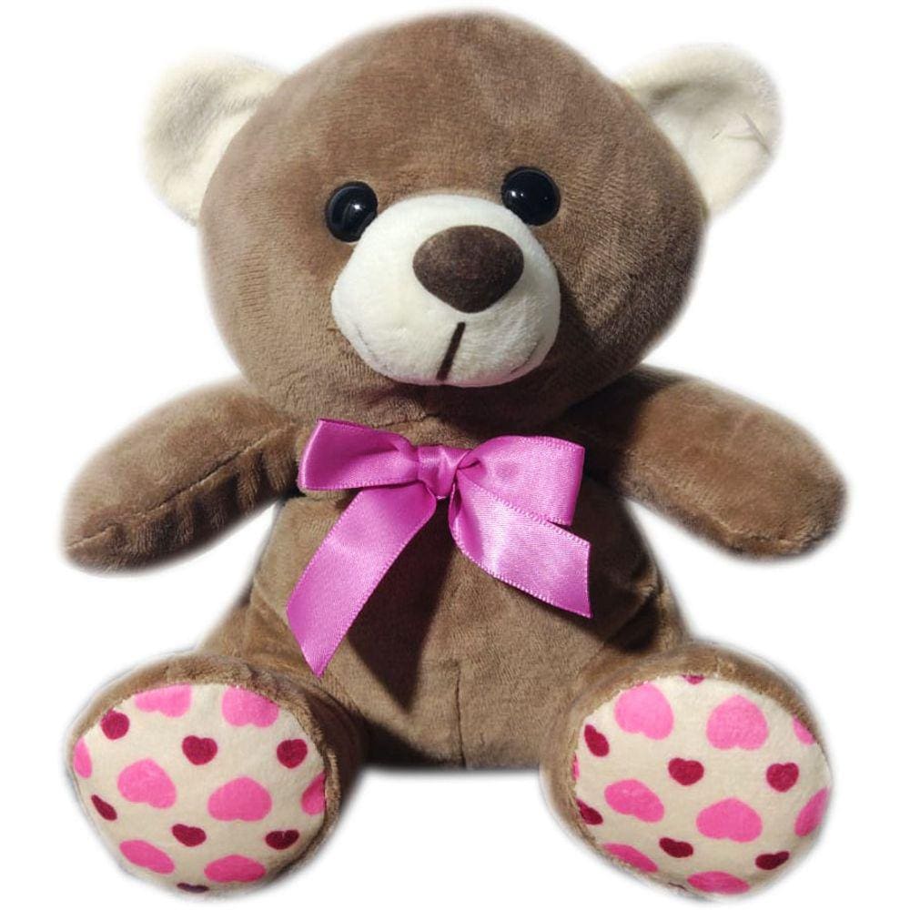 Urso Ursinho De Pelúcia Pequeno Com Laço Fofo Cesta Fizzy - 21cm