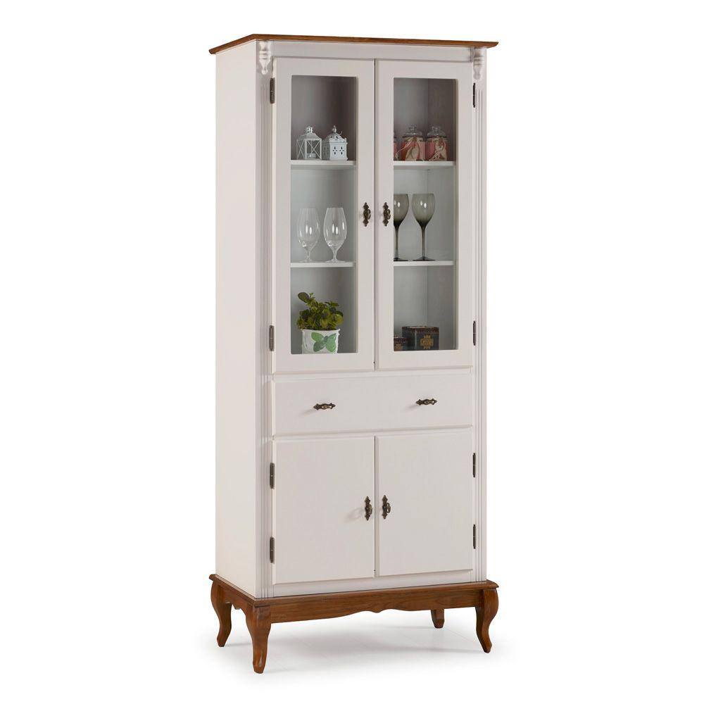Cristaleira 4 Portas 2 Prateleiras 1 Gaveta e Pés Luiz XV 60308 Linz Móveis - Off White/Imbuia