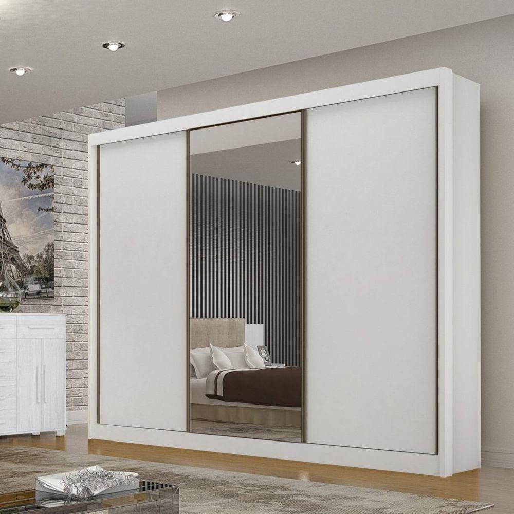 Guarda Roupa Casal com Espelho 3 Portas 6 Gavetas San Paulo Gold Branco