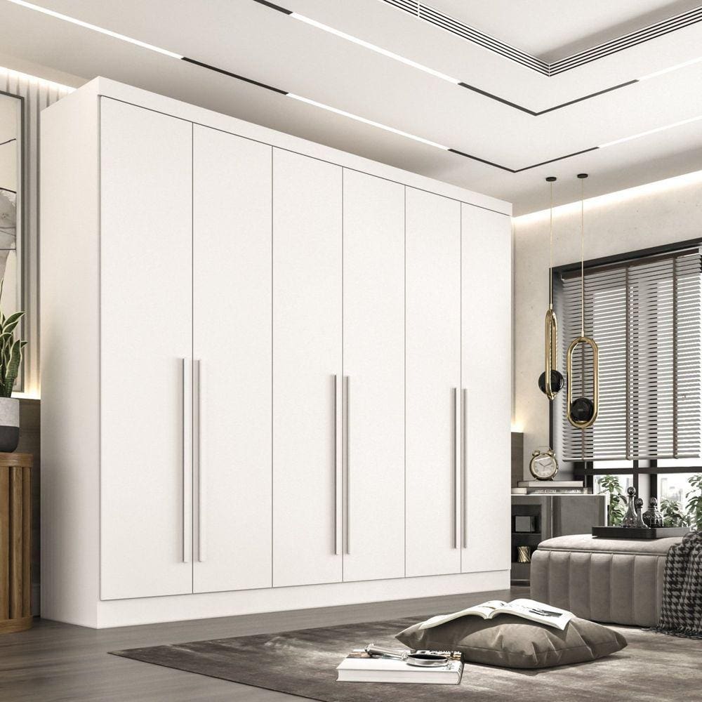 Guarda Roupa Casal 6 Portas 6 Gavetas Gramado 100% MDF Branco Neve