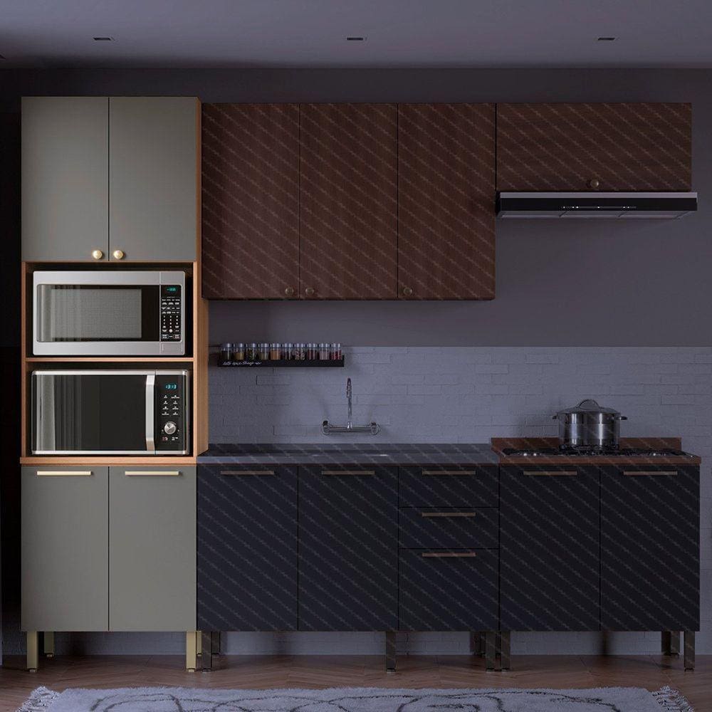 Paneleiro Torre Quente Sálvia 70cm Para Micro e Forno Freijó/Grafite