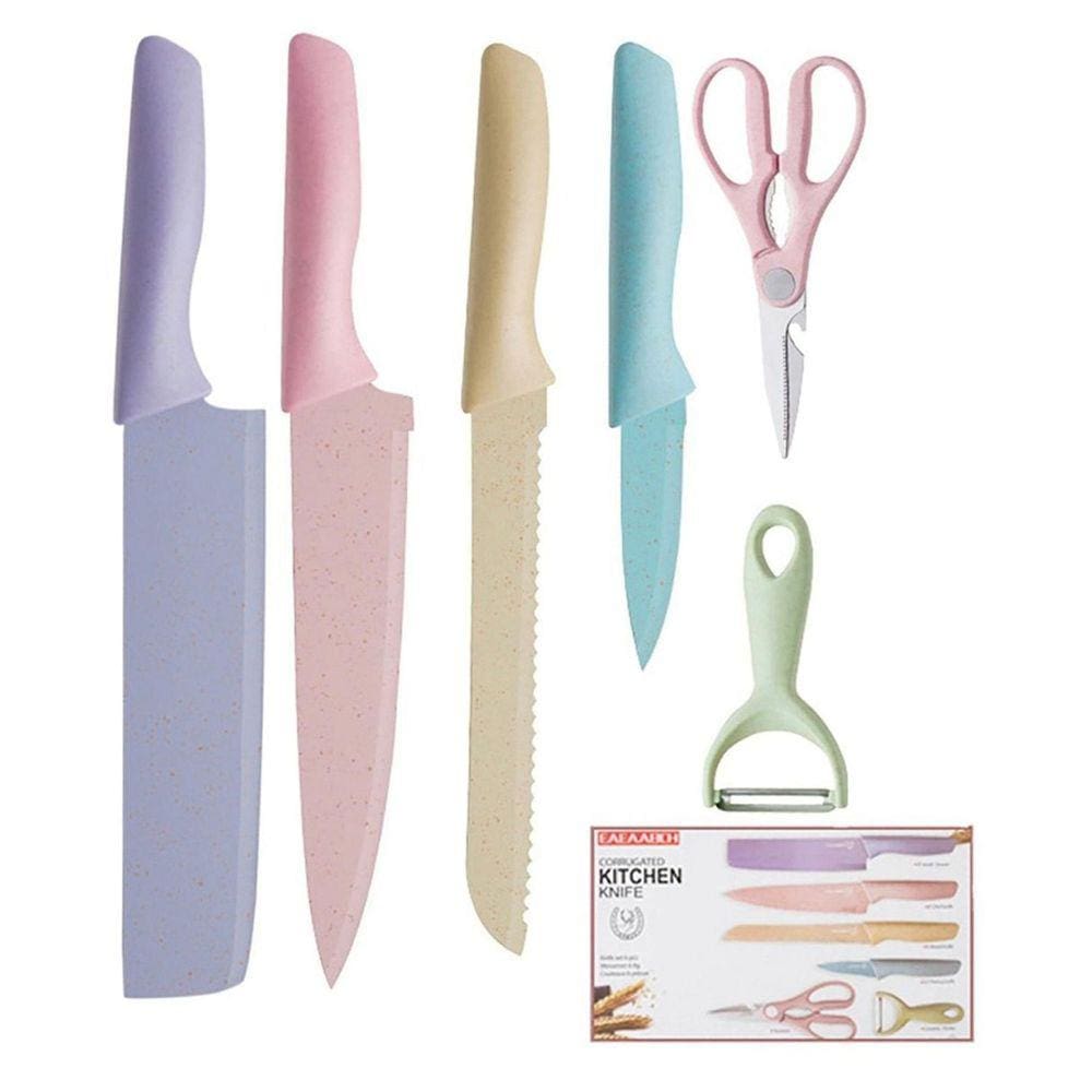 Conjunto Facas Tesoura E Descascador 6 Peças Em Aço Carbono