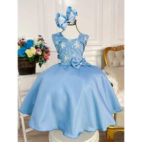 Vestido Infantil de Festa Azul Luxo Princesa Cinderela Frozen