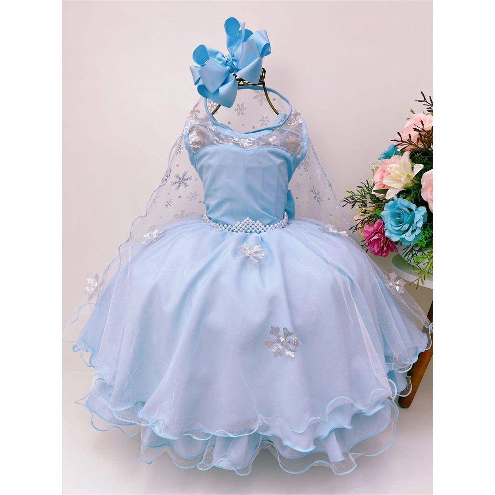 Vestido Frozen Elsa Azul Serenity Infantil Festa Capa