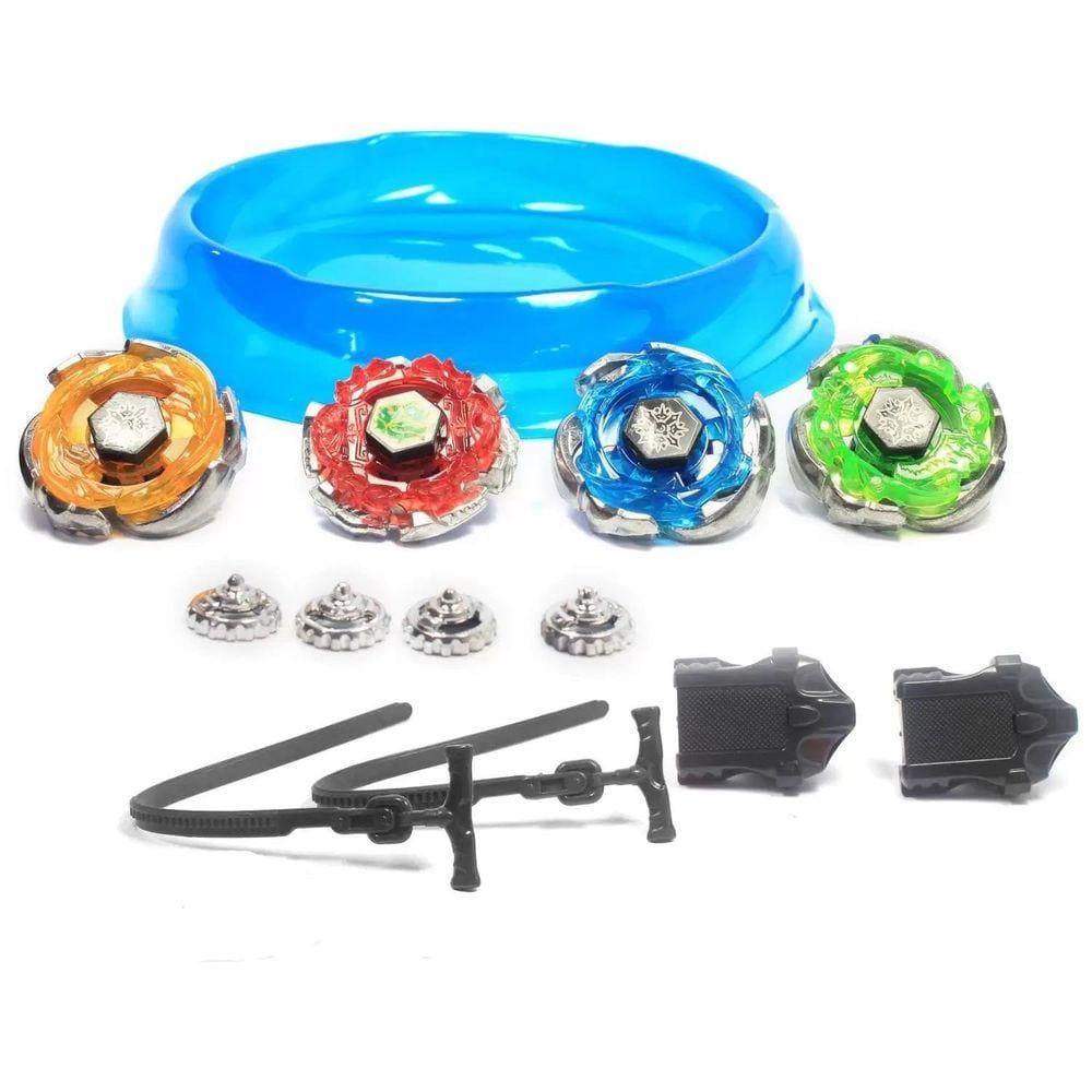 Super Kit Beyblade Tornado Com Led Arena Proteção 15 peças