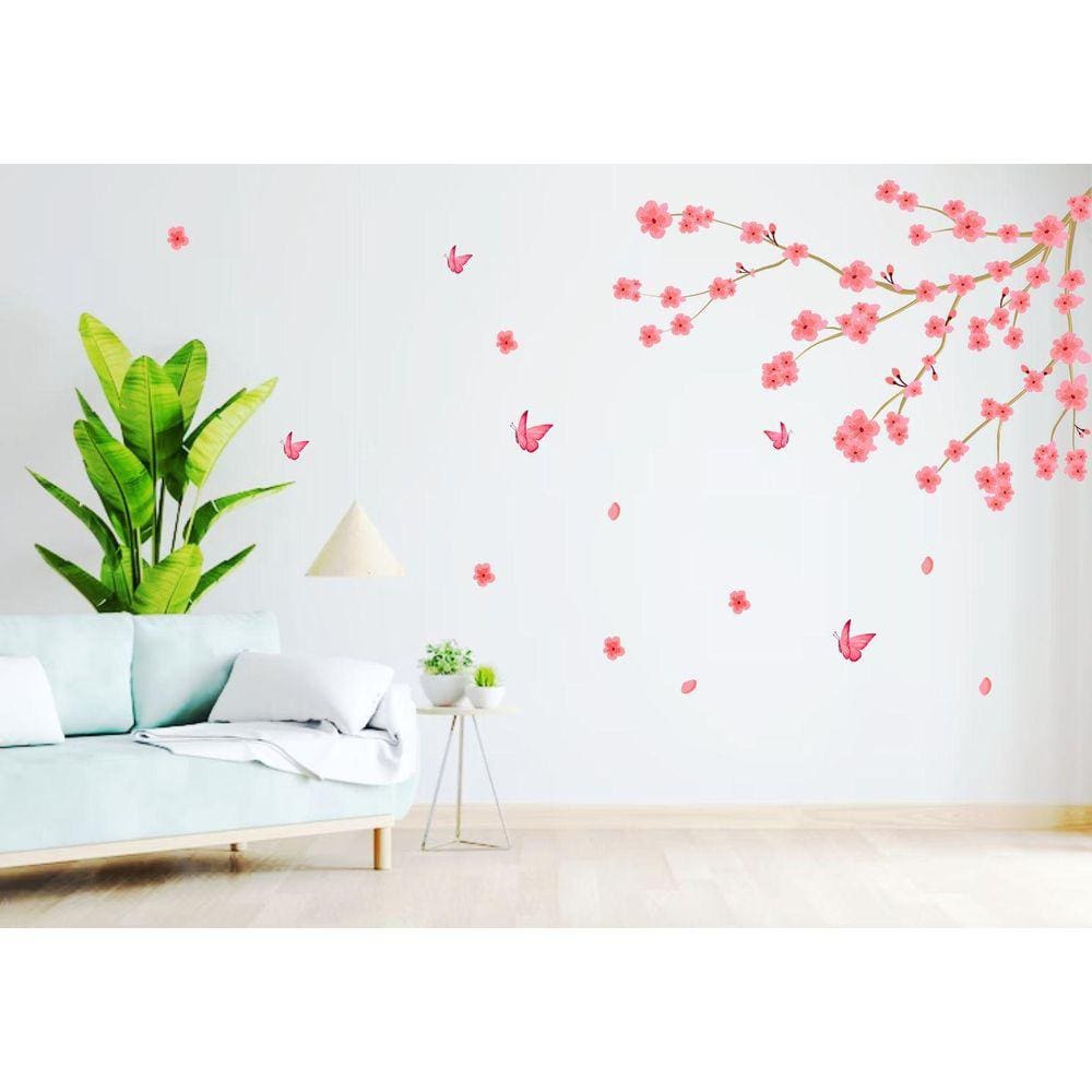 Adesivo Decorativo Galho De Cerejeira Rosê E Borboletas