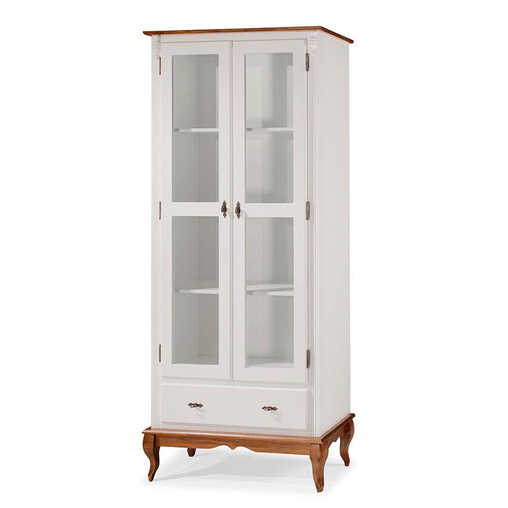 Cristaleira 2 Portas 3 Prateleiras 1 Gaveta e Pés Luiz XV 60302 Linz Móveis - Off White/Imbuia