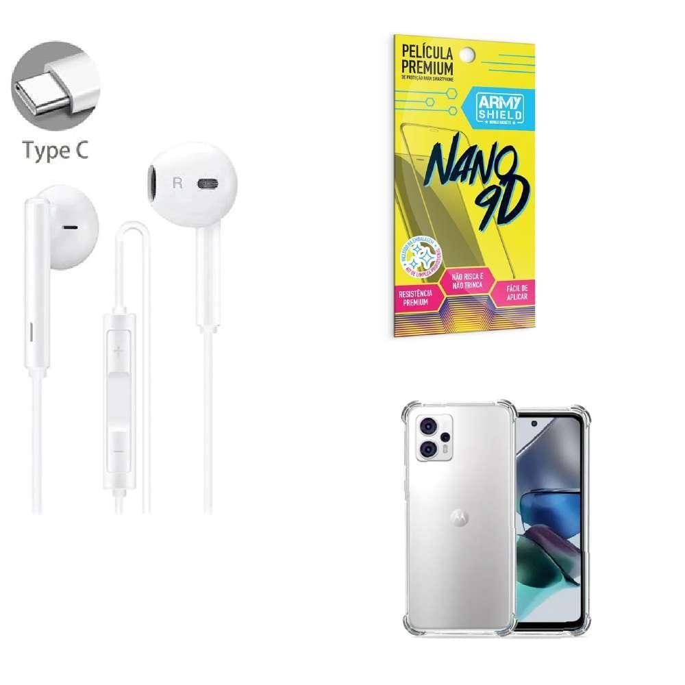 Kit Fone De Ouvido + Capinha Motorola G23 + Película 9D