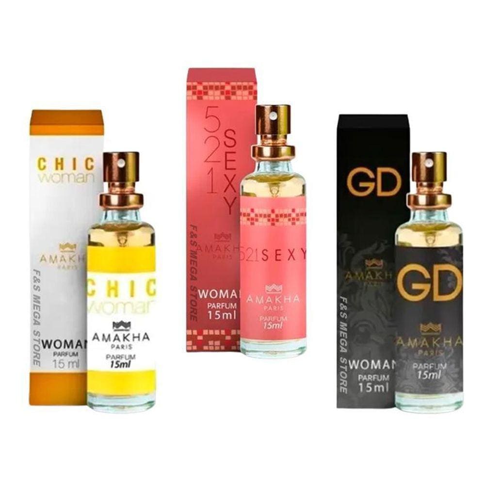 Kit 3 Perfume Feminino Amakha Paris Chic 521 Sexy Gd