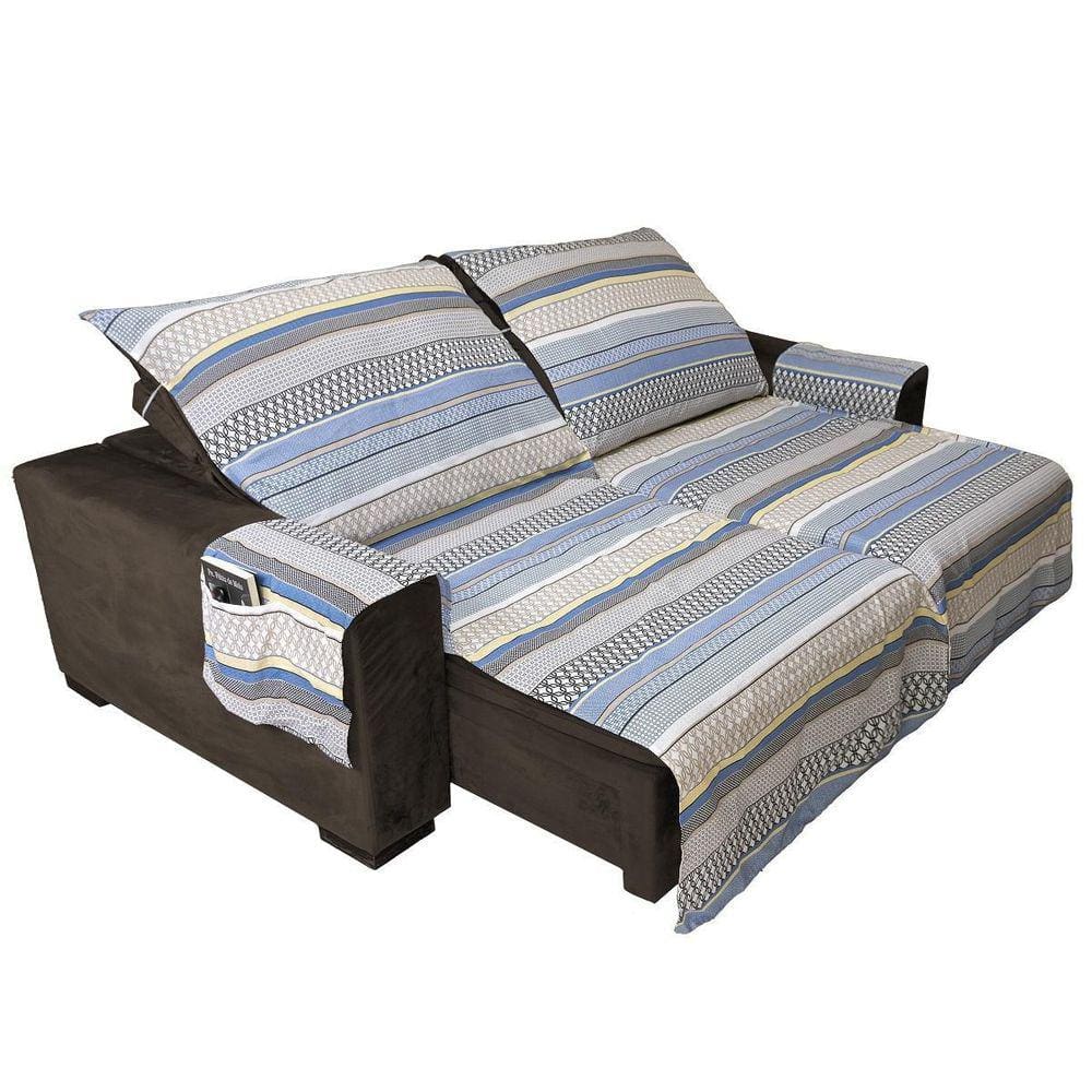 Manta Para Sofá Retrátil 1,80Mx 2,40M Listrada Sala Neutra