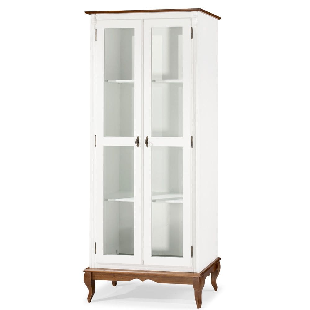 Cristaleira 2 Portas e 3 Prateleiras com Pés Luiz XV 60300 Linz Móveis - Branco/Imbuia