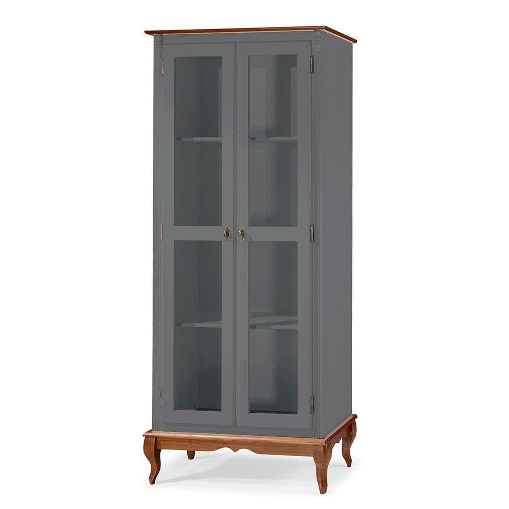 Cristaleira 2 Portas e 3 Prateleiras com Pés Luiz XV 60300 Linz Móveis - Cinza/Imbuia
