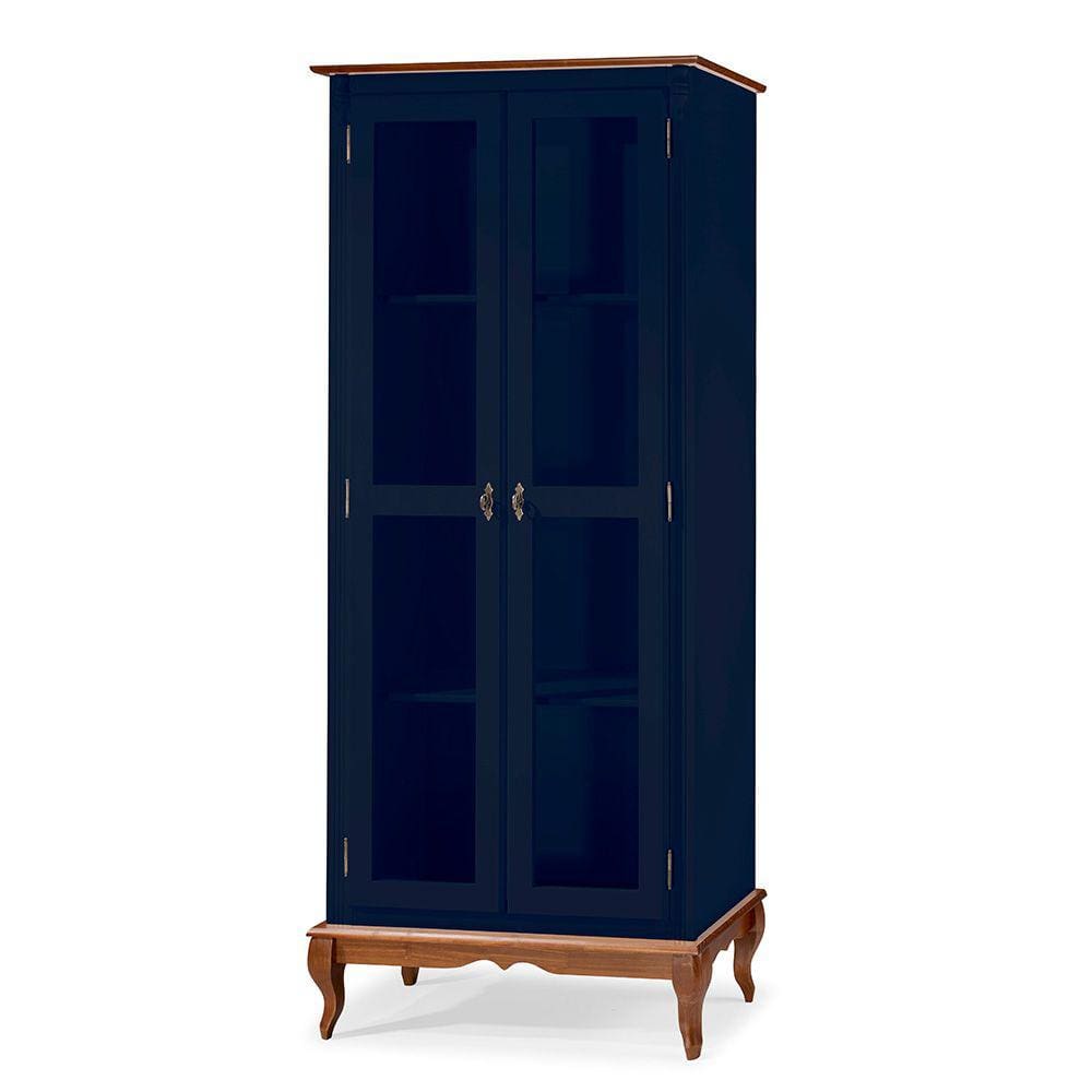 Cristaleira 2 Portas e 3 Prateleiras com Pés Luiz XV 60300 Linz Móveis - Azul Petróleo/Imbuia