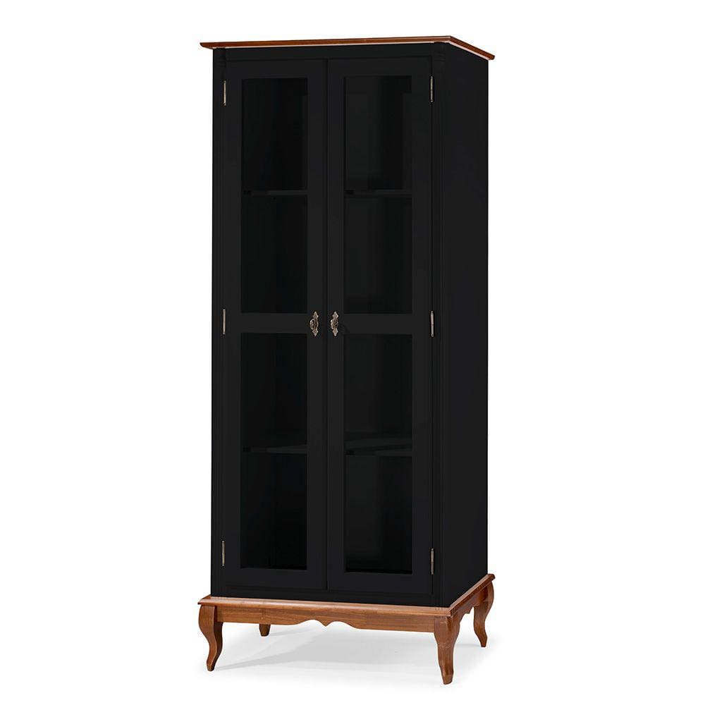 Cristaleira 2 Portas e 3 Prateleiras com Pés Luiz XV 60300 Linz Móveis - Preto/Imbuia