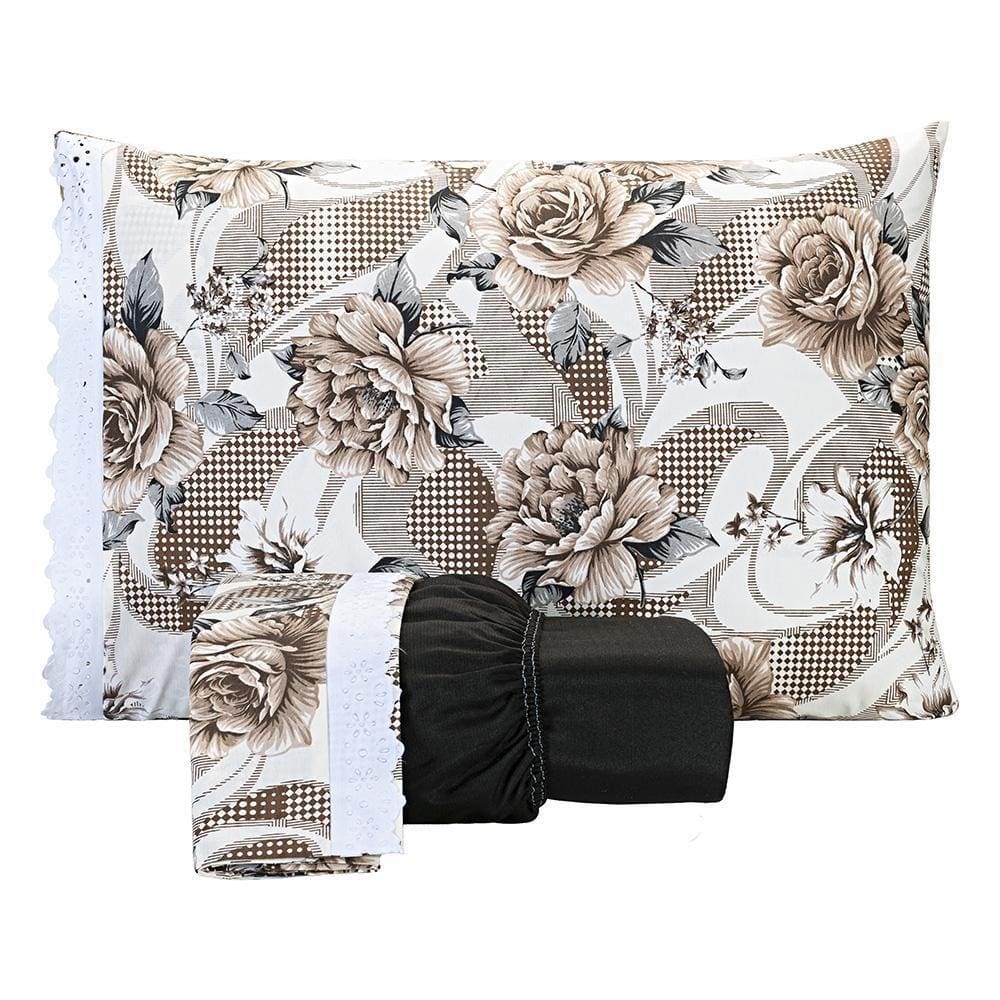Jogo Lençol Estampado Casal Super King 03 Peças Flores