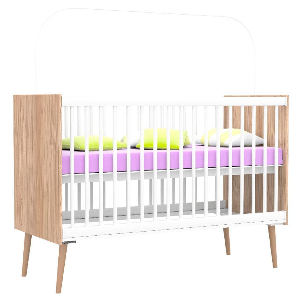 Berço Nacional Bella Retrô 100% MDF Cor Branco Brilho com Wengue - Canaã Baby