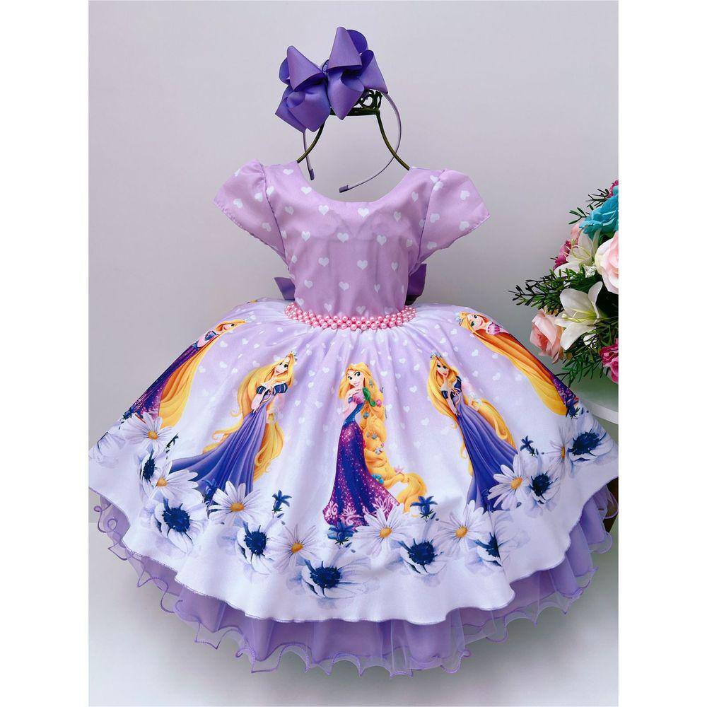 Vestido Infantil Princesa Sofia Rapunzel Ariel Lilás Rodado - Tio