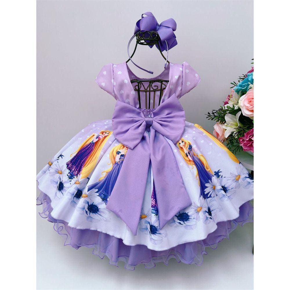 Vestido Infantil Princesa Sofia Rapunzel Ariel Lilás Rodado - Tio