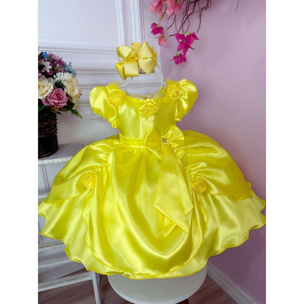 Vestido Infantil Festa Temático Princesa Bela E A Fera Luxo