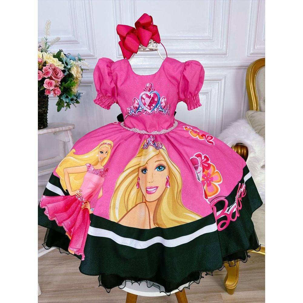 Vestido Festa Infantil Luxo Barbie Rosa Roupa Aniversário