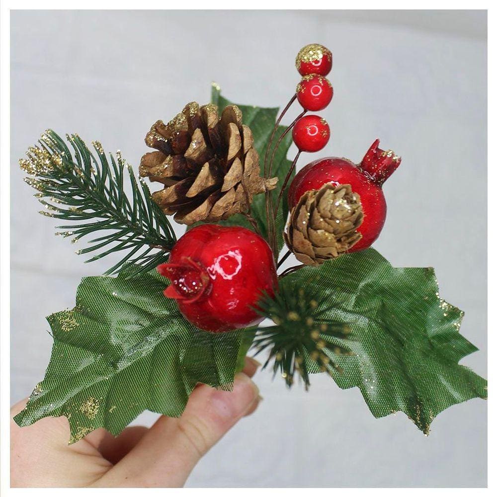 1 Ramo Romã Decoração De Natal Artificial 17cm