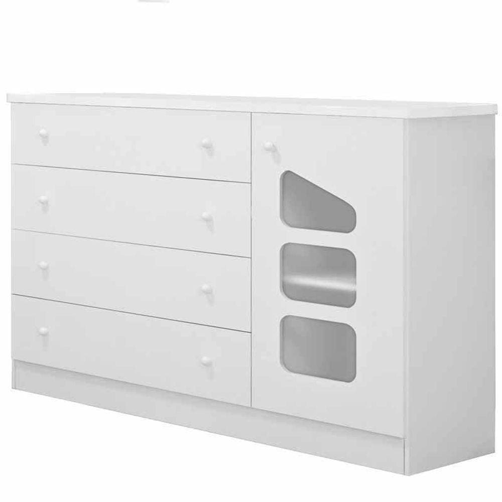 Cômoda Infantil Eloísa 1 Porta e 4 Gavetas com Cabideiro 100% MDF Cor Branco - Phoenix Baby