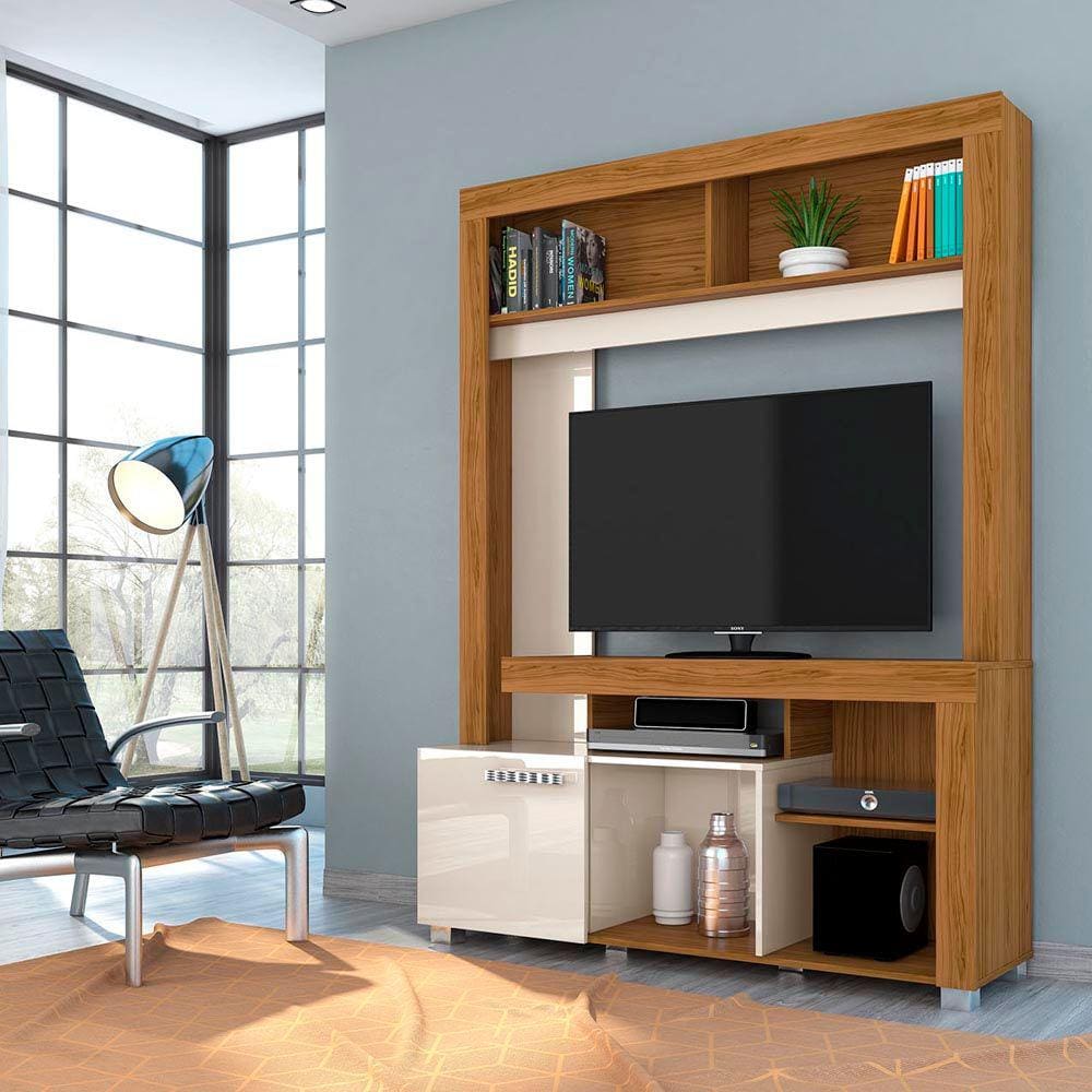 Estante Para Sala Flávia para TV até 42 Polegadas 1 Porta Cor Naturale e Off White - Madetec Móveis