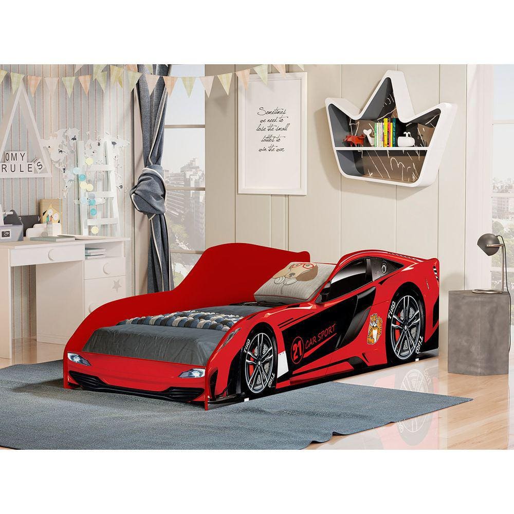 Cama Carro Infantil Vermelho com Grade de Proteção