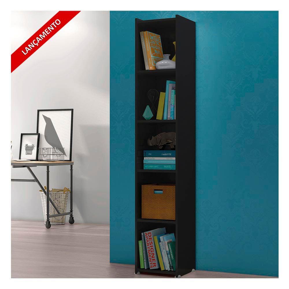 Estante Para Livro Malásia 4 Prateleiras 5 Nichos - Preto