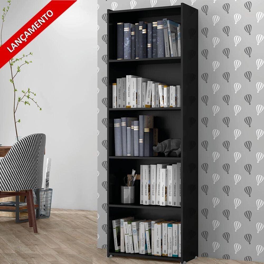 Estante Para Livros Suíça 4 Prateleiras 5 Nichos - Preto