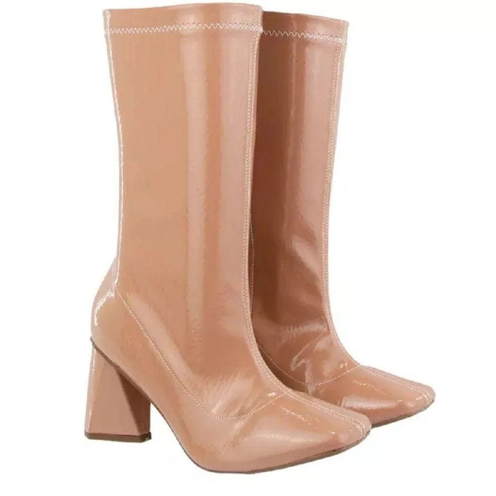 Bota Cano Alto First Concept Salto Médio Triangular e Zíper