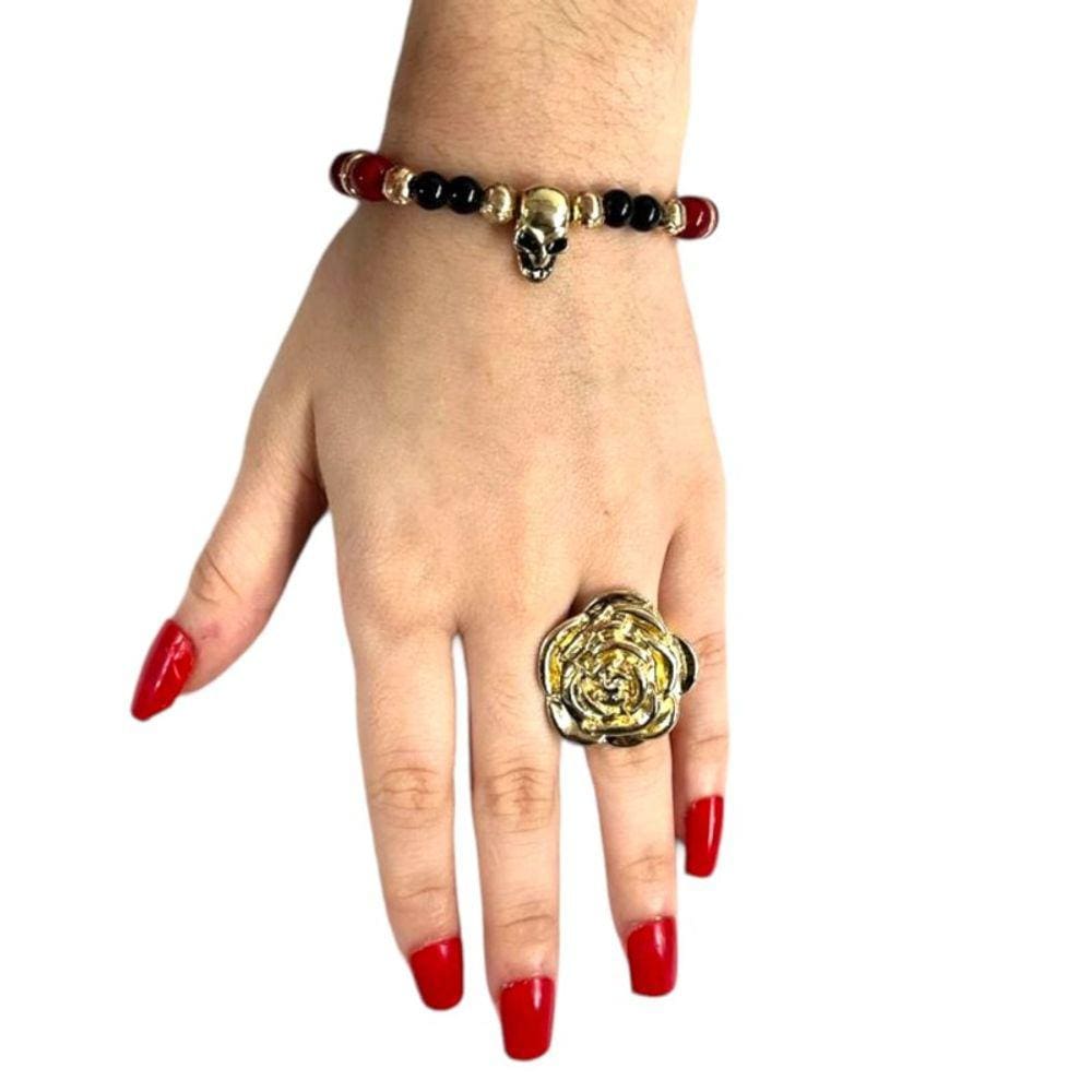 Kit Anel + Pulseira Pomba Gira Cristal e Silicone