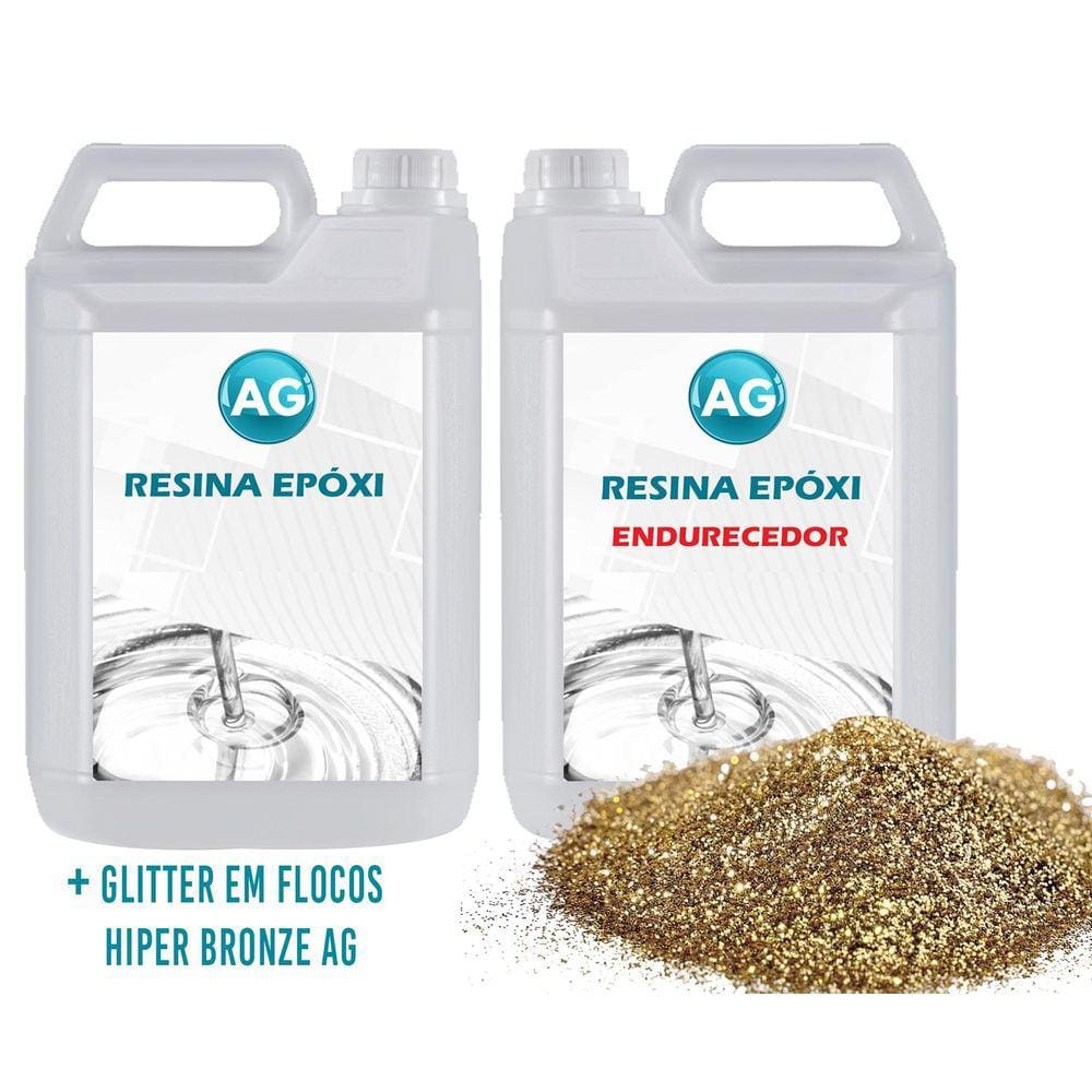 Resina Epóxi 1Kg + Glitter Em Flocos Hiper Bronze Ag Baixa E