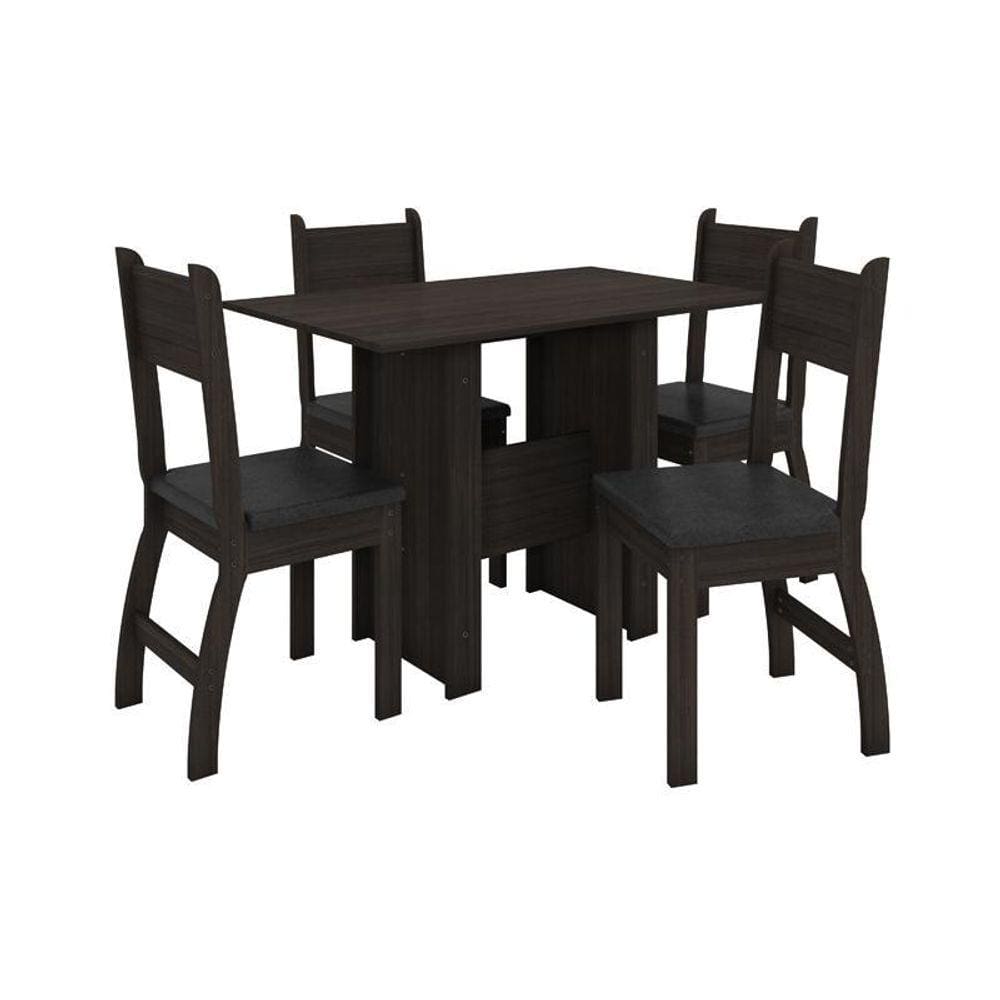 Conjunto Mesa de Jantar Milano 1,08m com 4 Cadeiras Amendoa/Preto - Poliman