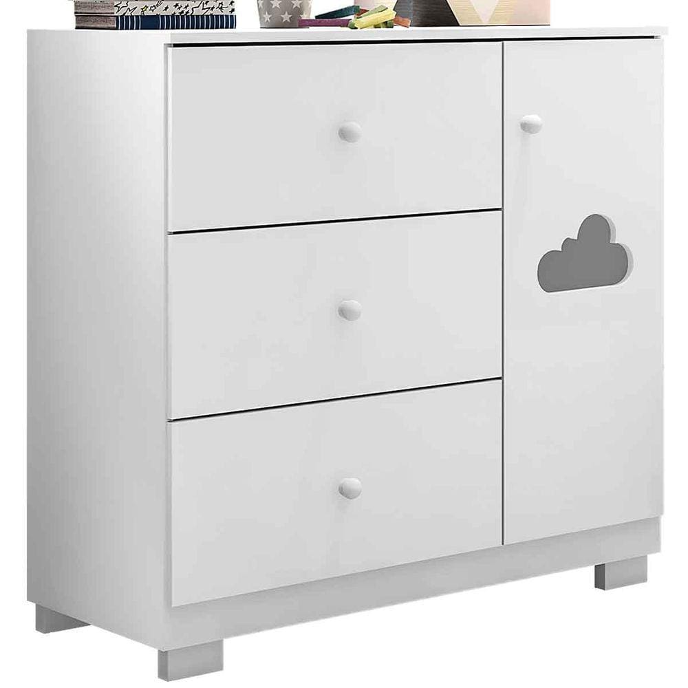 Cômoda Sapateira Infantil Ava 1 Porta e 4 Gavetas Branco