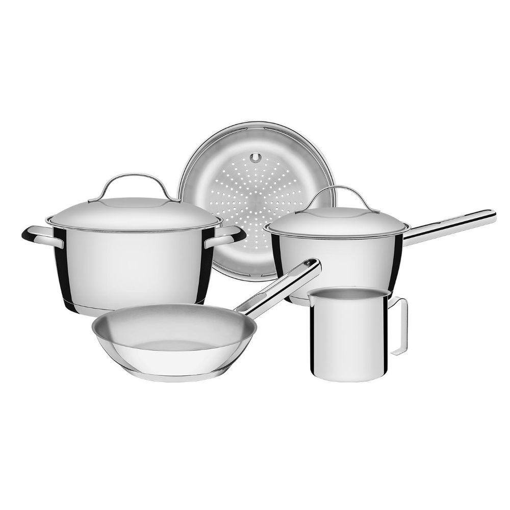 Conjunto de Panelas Allegra 5 Peças em Aço Inox com Fundo Triplo Tramontina
