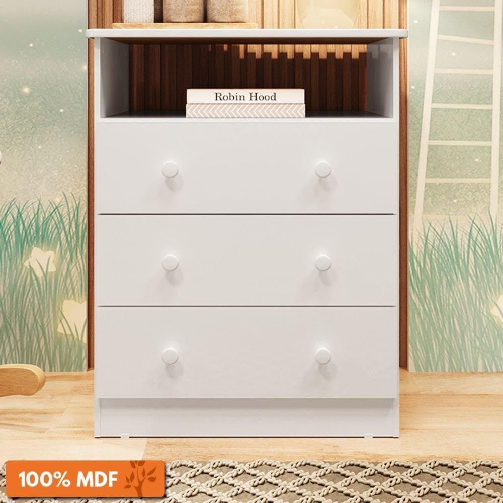 Cômoda Infantil 3 Gavetas 100% Mdf Smim New Móveis Peroba Branco Brilho