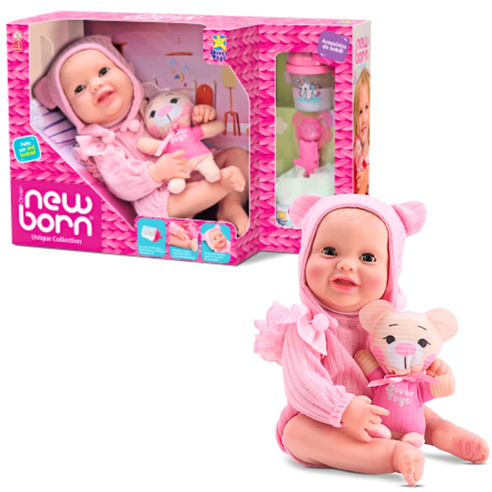 Boneca Diver New Born Unique Collection Body Rosa Divertoys