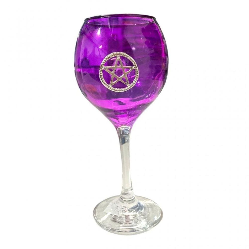 Cálice Roxo para Altar 20 cm Pentagrama em vidro 400 ml