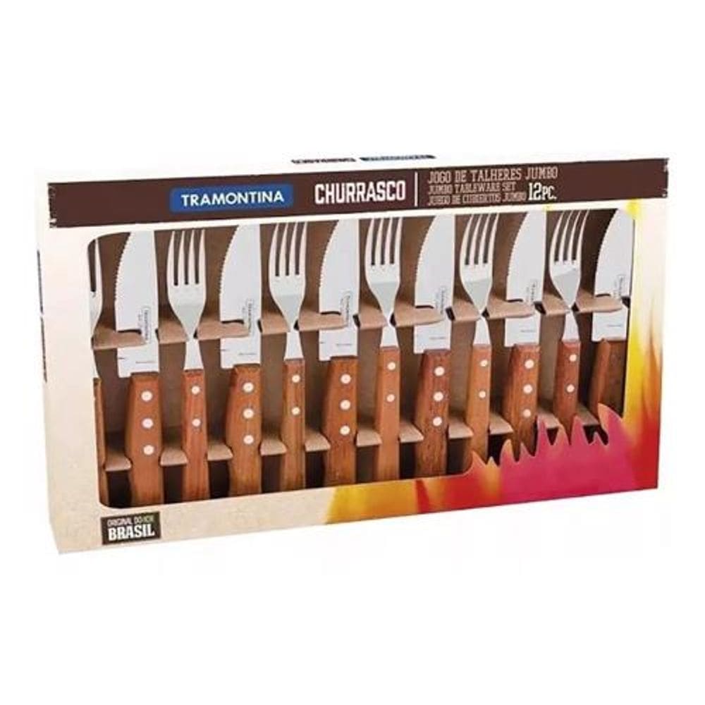 Kit Jogo de Churrasco Garfo e Faca Conjunto 12 Peças Jumbo Tramontina
