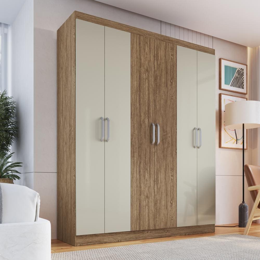Guarda Roupa Casal 6 Portas e 2 Gavetas Internas RP3624 Decibal Wood Cristalo