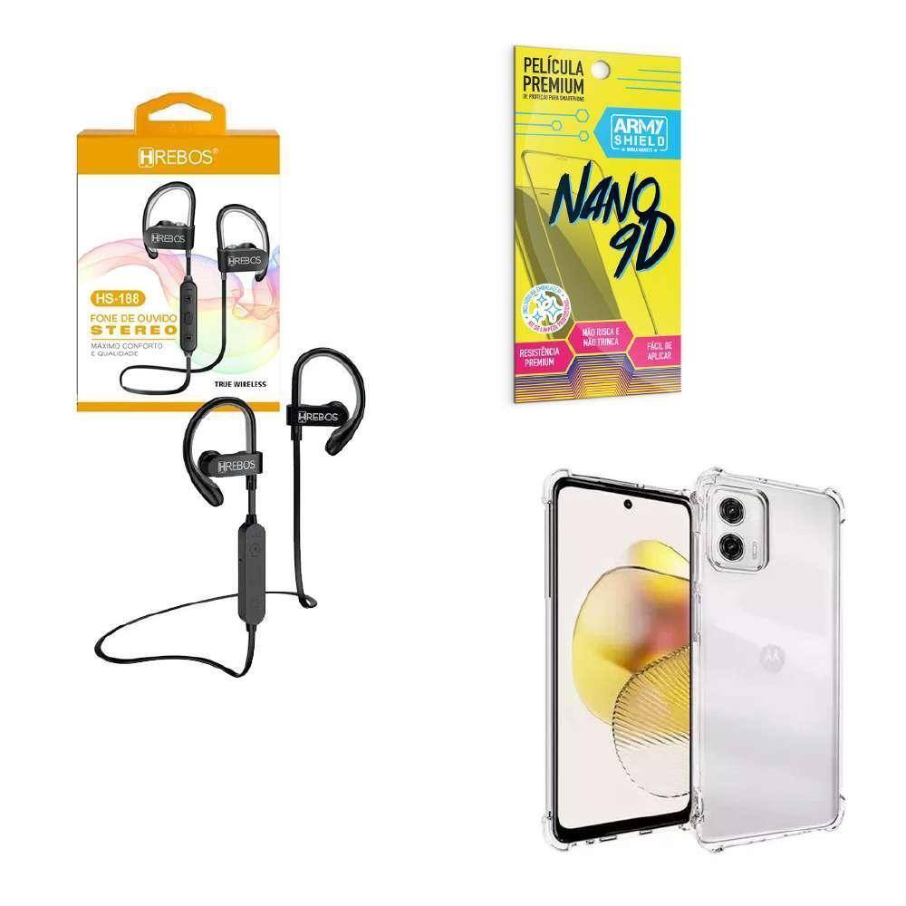 Kit Capinha Moto G73 + Fone De Ouvido Hs188 + Película 9D