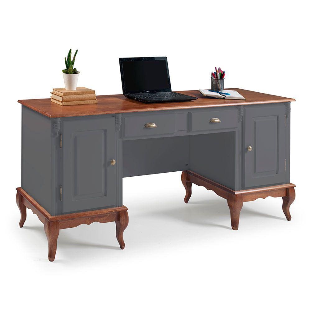 Escrivaninha Hannover com 2 Portas e 2 Gavetas Divisor de Ambiente 60813 Linz Moveis - Cinza/Imbuia