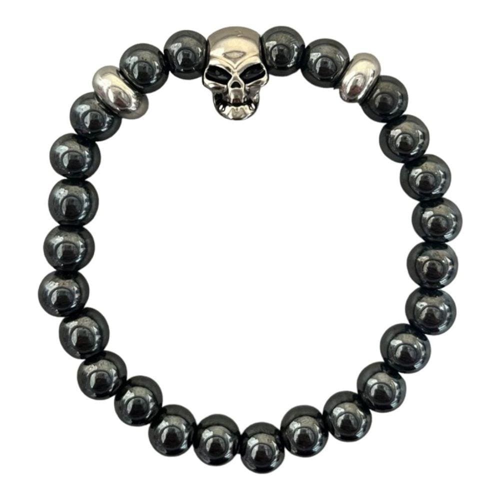 Pulseira Crânio Skull Pedra Hematita 8mm Proteção